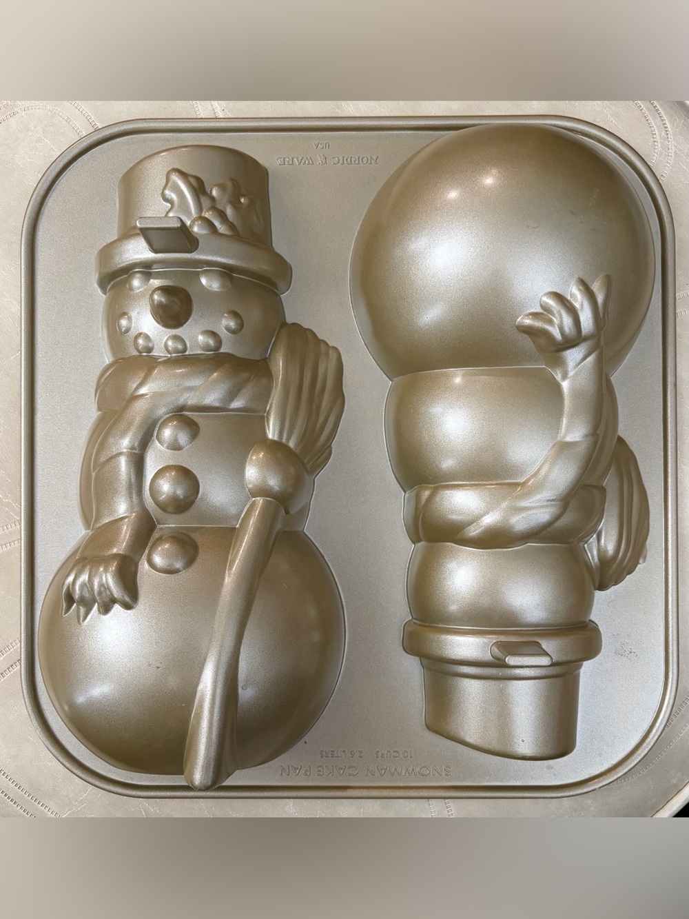 Nordic Ware Metallic Gold Snowman Cake Mold